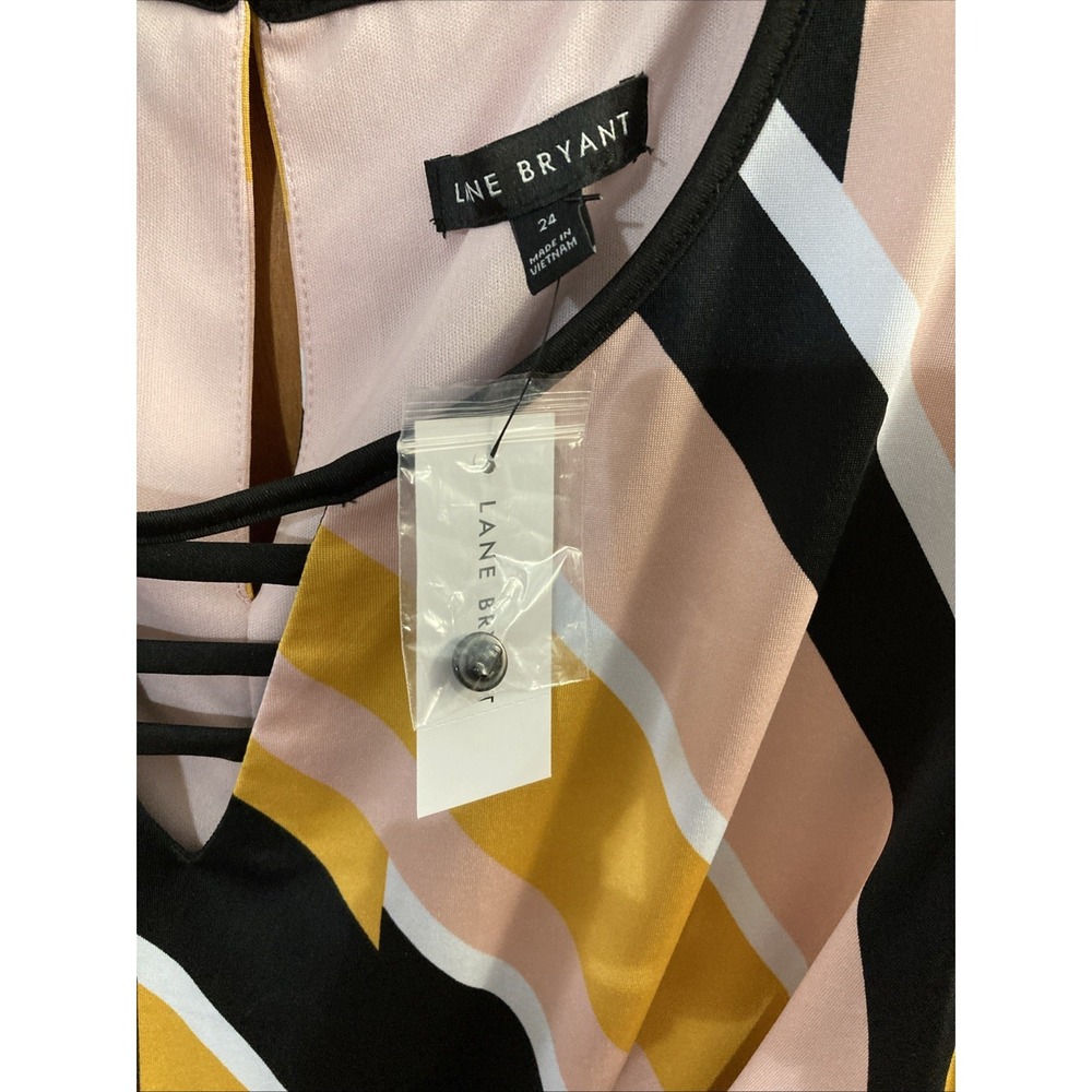 Lane Bryant Stripped Maxi Dress Sz 24 New Black Pink Yellow Belted Wedding Guest - Picture 5 of 12